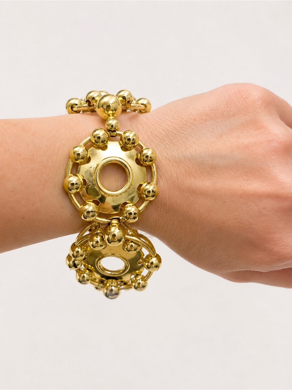 Vintage Gold Tone Orb Link Chunky Statement Bracelet Runway Style